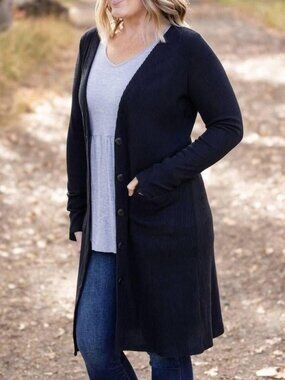 Michelle Mae Black Ribbed Cardigan